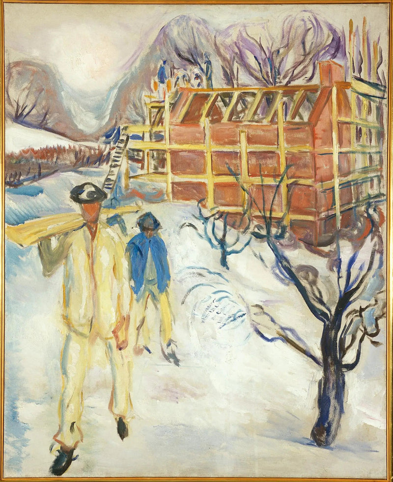 Ouvriers du bâtiment dans la neige - Edvard Munch