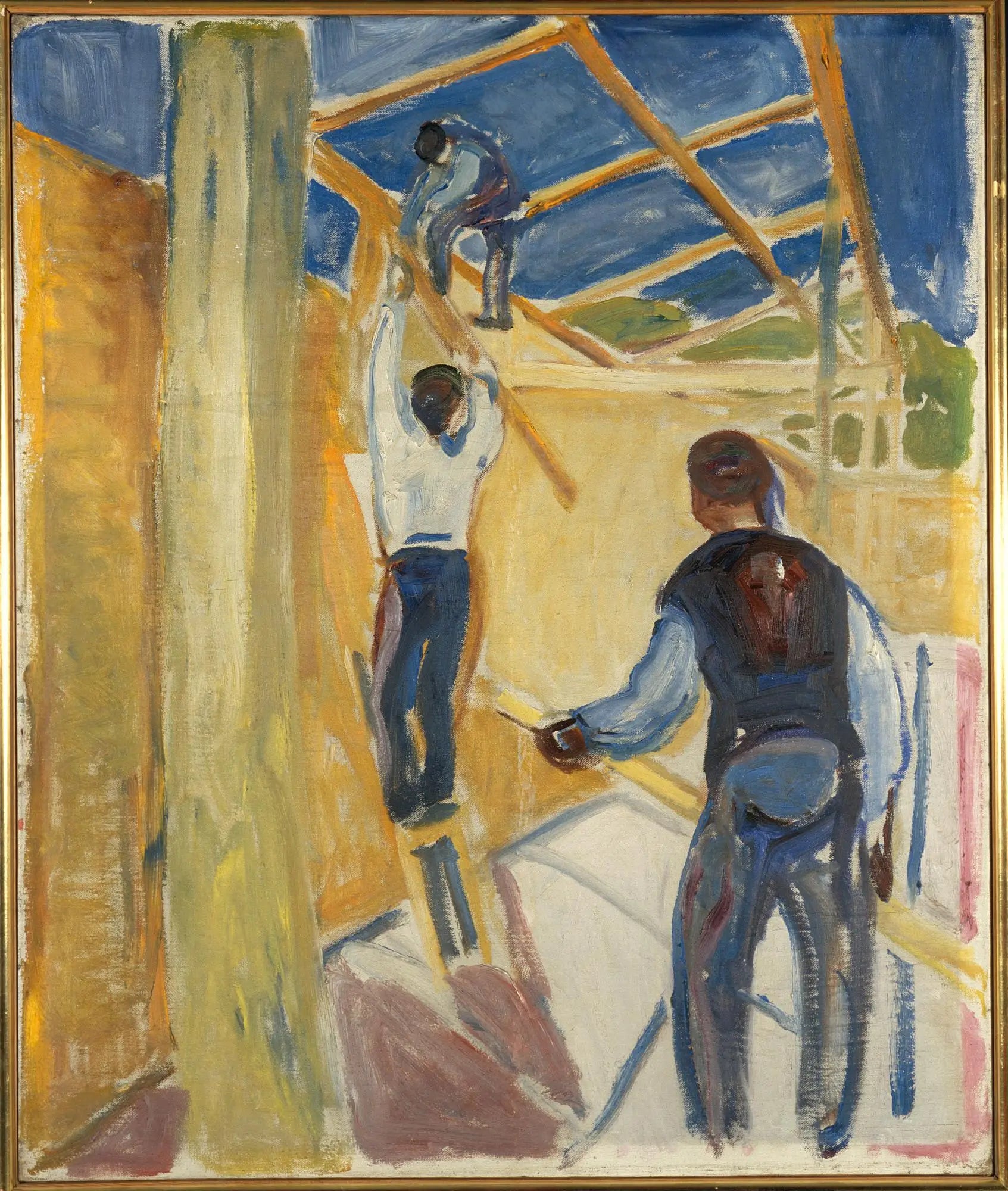 Reproduction du tableau « Ouvriers du bâtiment dans le studio - Edvard Munch » par Alpha Reproduction en peinture à l’huile