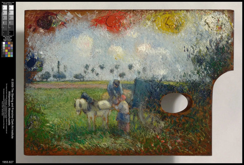 Palette de l’artiste avec charrette et paysans - Camille Pissarro