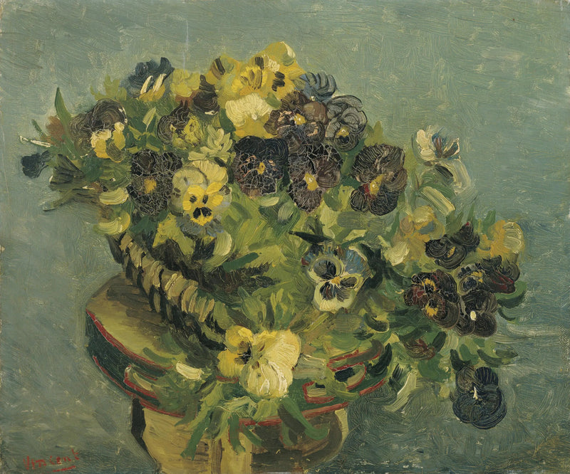 Panier de pensées sur une petite table - Vincent van Gogh