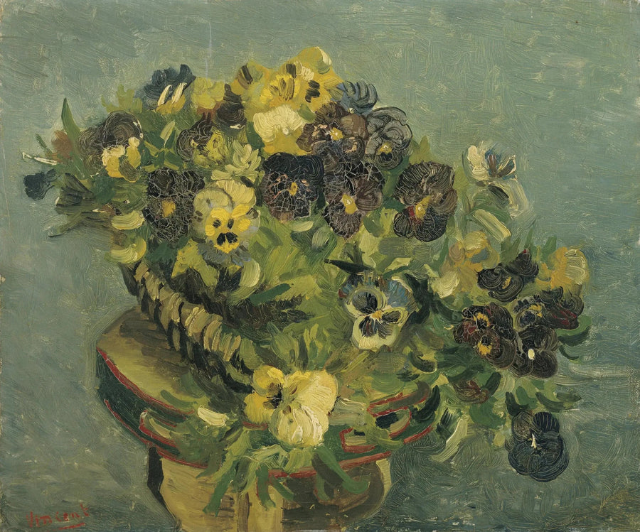 Panier de pensées sur une petite table - Vincent van Gogh