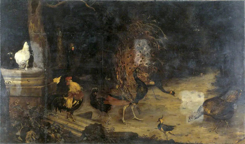 Paon et grues dans un bois - Melchior de Hondecoeter
