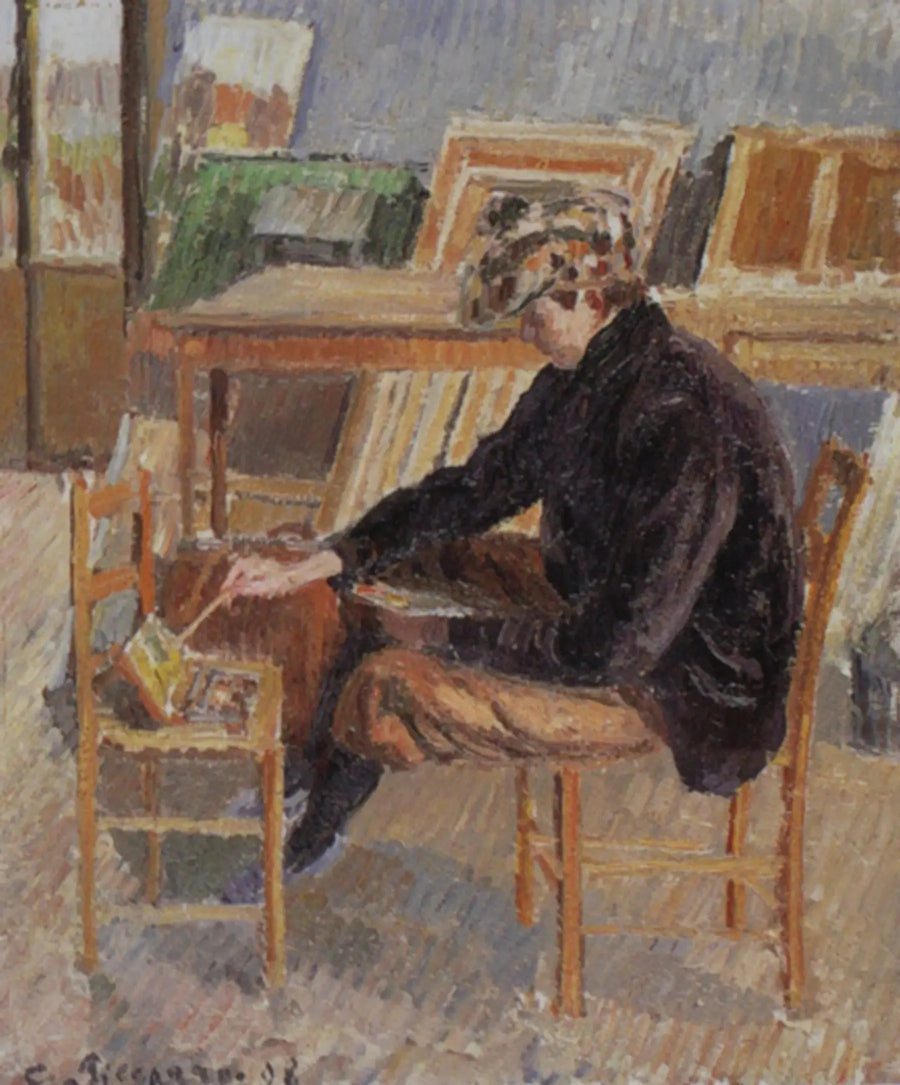 Paul-Émile Pissarro peignant, esquisse - Camille Pissarro