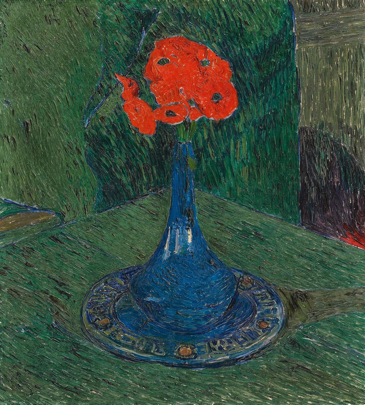 Pavots dans un vase bleu – Giovanni Giacometti, peinture de coquelicots