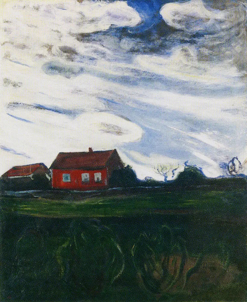 Paysage à la maison rouge - Edvard Munch image 1 reproduction d’œuvre d’art à l’huile