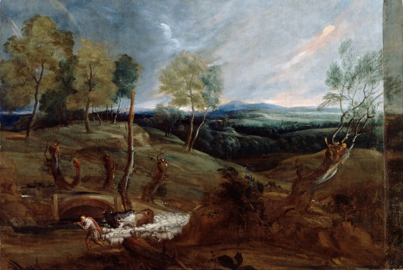 Paysage au coucher du soleil avec un berger et son troupeau - Antoine van Dyck