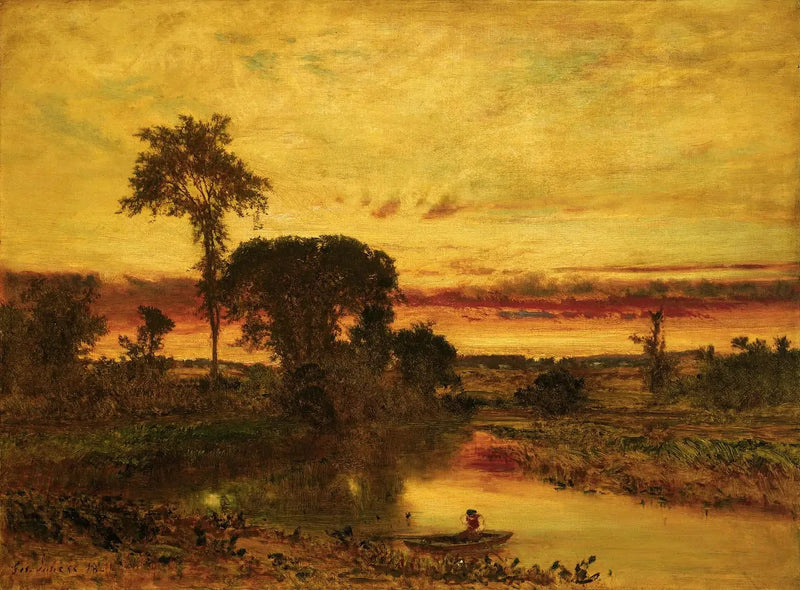 Paysage au coucher du soleil, Medfield - George Inness