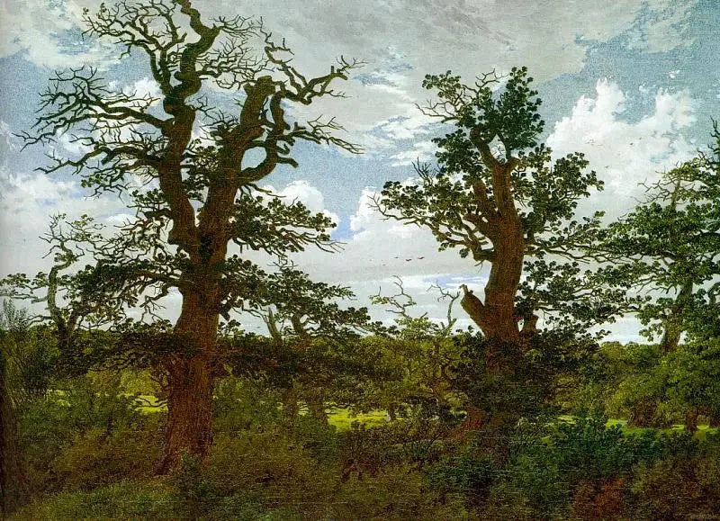 Paysage avec chênes et un chasseur - Caspar David Friedrich