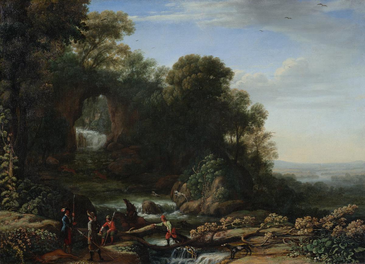 Paysage avec chute d'eau et chasseurs - Claude Lorrain
