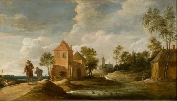 paysage avec église + rivière - David Teniers le Jeune