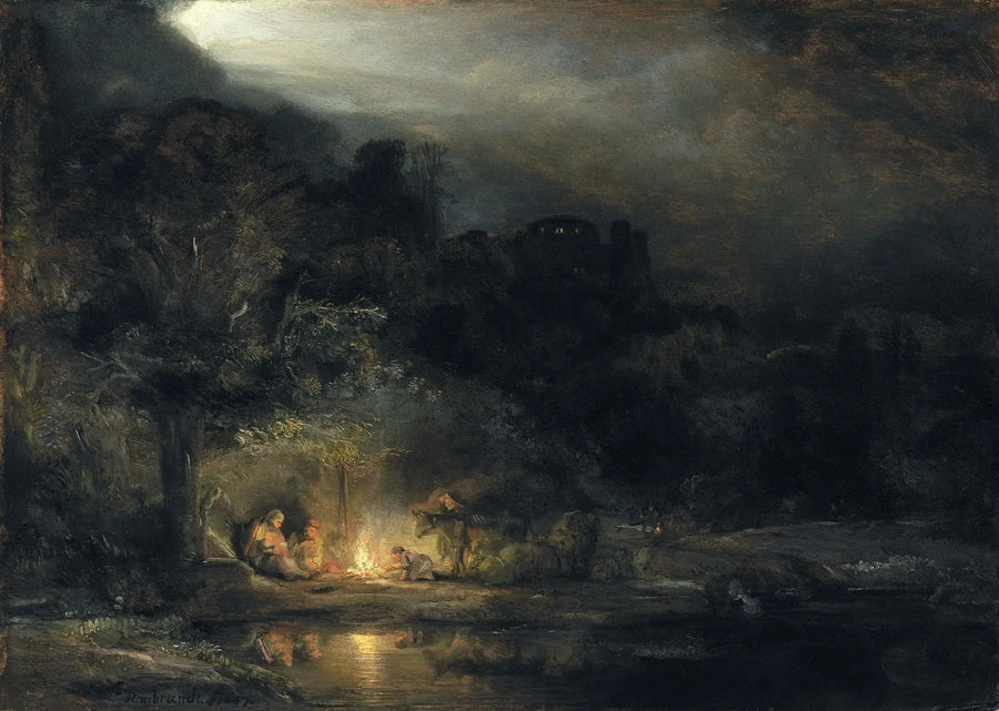 Paysage avec le repos pendant la fuite en Égypte - Rembrandt