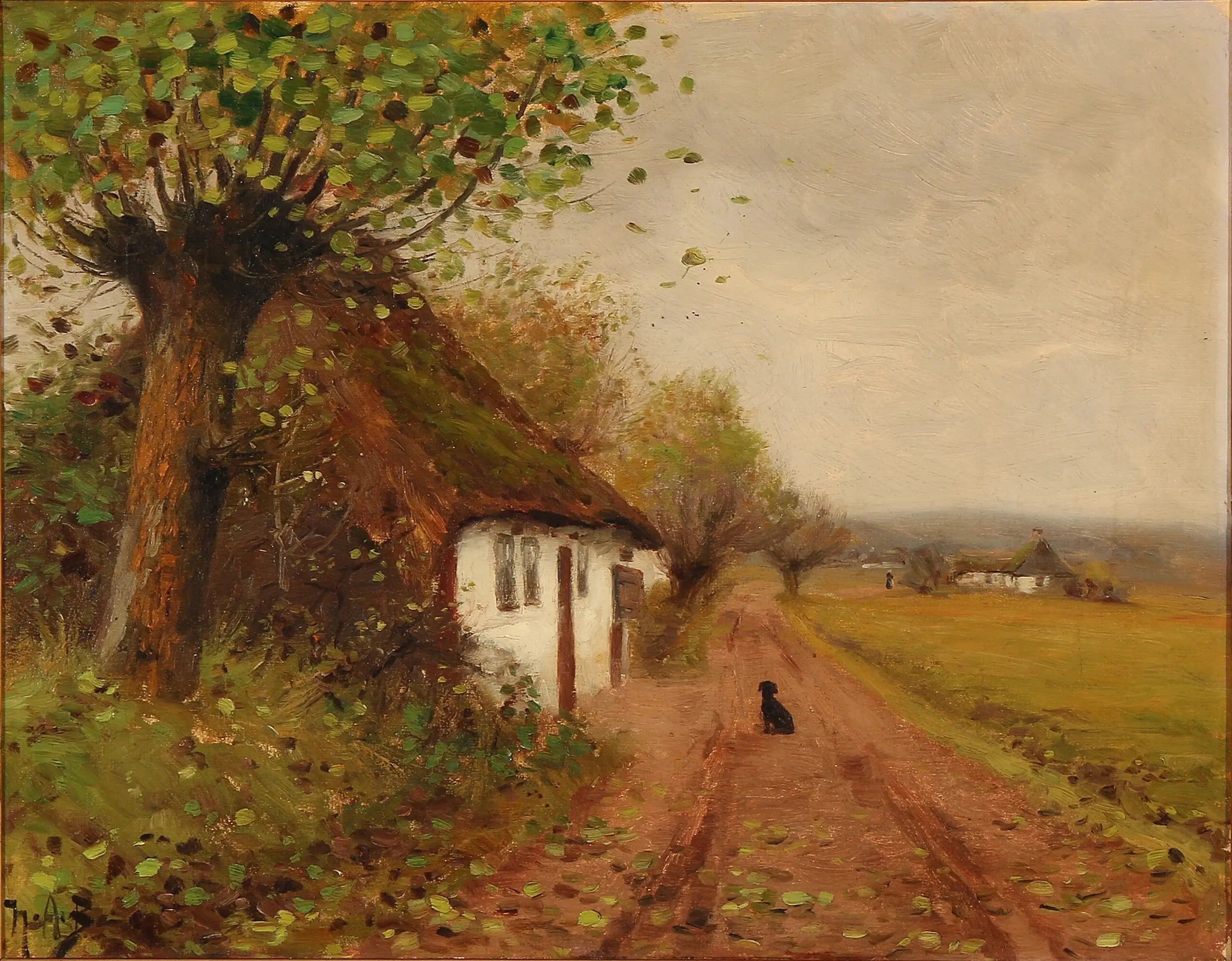 Paysage avec un chien attendant sur une route de campagne - H. A. Brendekilde - Alpha Reproduction