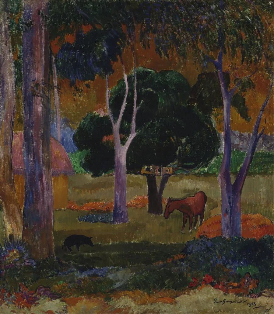 Paysage avec un cochon et un cheval - Paul Gauguin