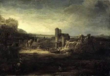Paysage avec une église - Rembrandt