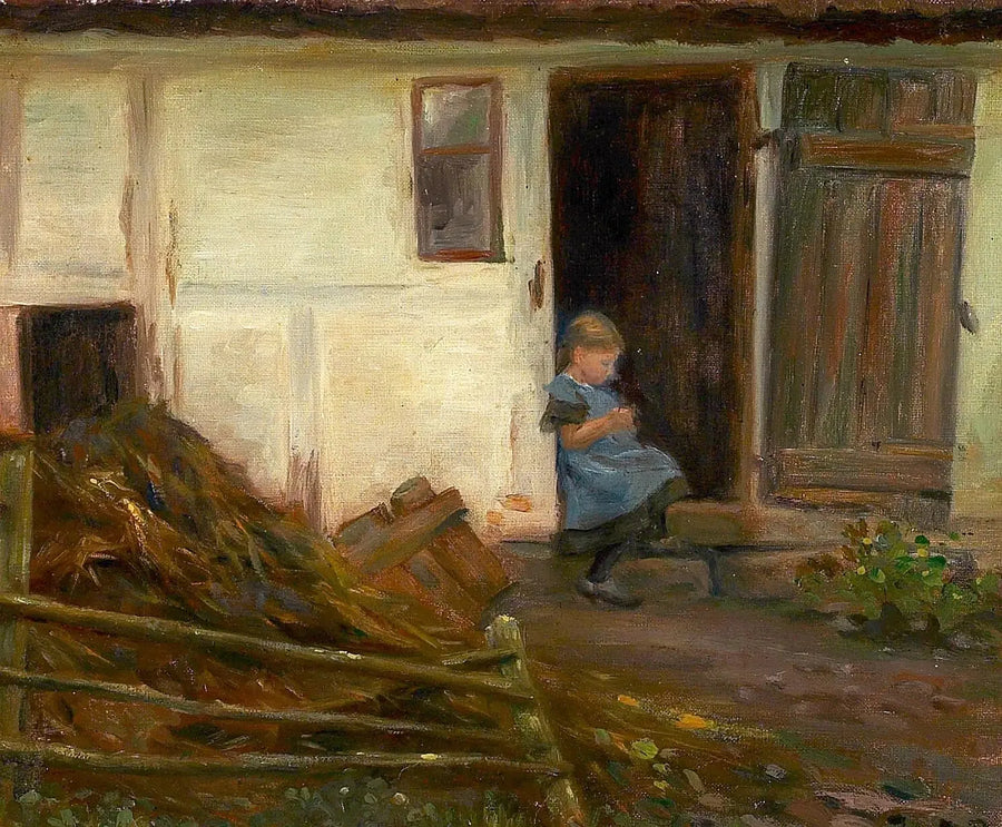 Paysage avec une fille dans une porte. - H. A. Brendekilde