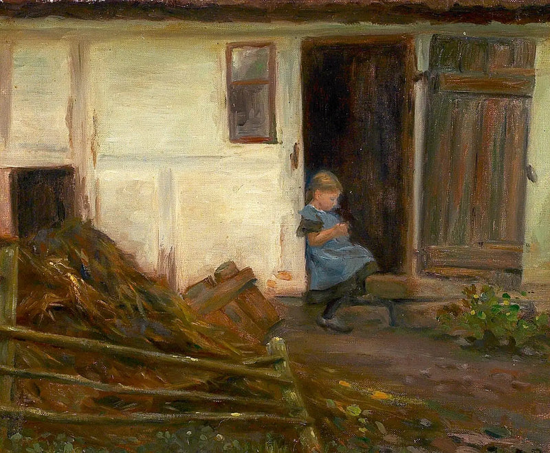 Paysage avec une fille dans une porte. - H. A. Brendekilde