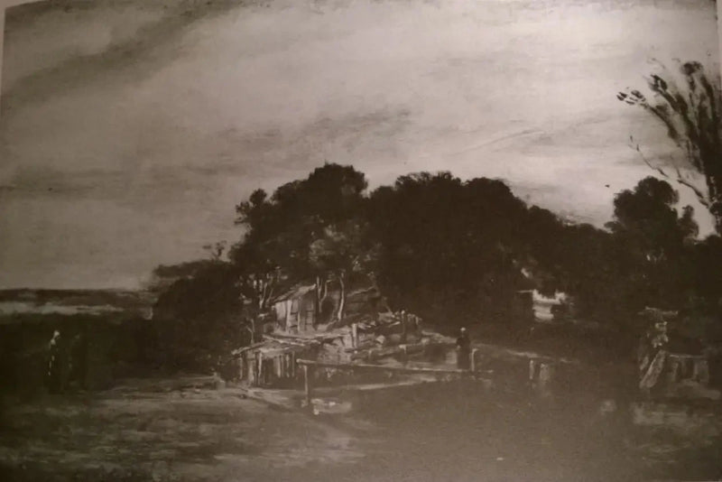 Paysage aux chaumières – attribué à Rembrandt, 1654