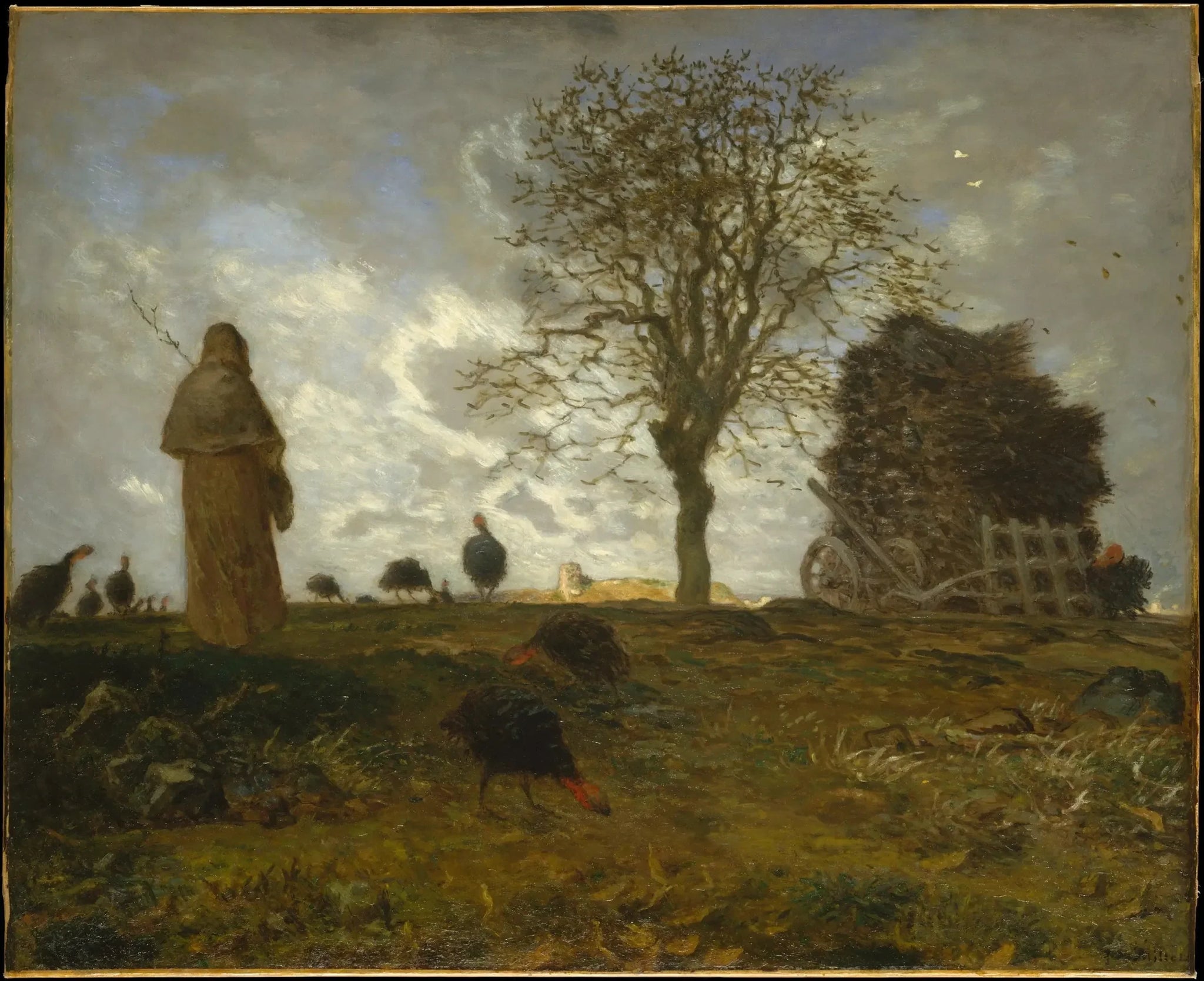 Paysage d'automne avec un troupeau de dindes - Jean-François Millet image 1 reproduction artisanale de tableau