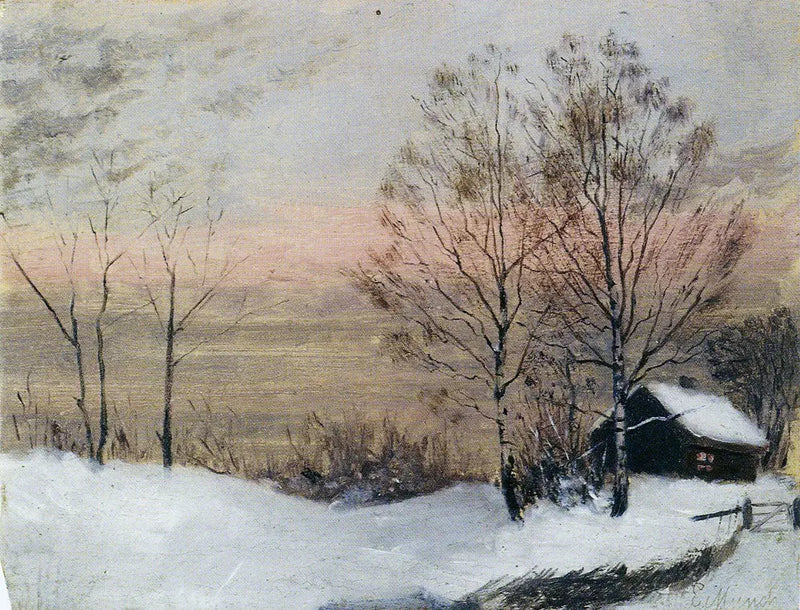 Paysage d'hiver avec maison et ciel rouge - Edvard Munch