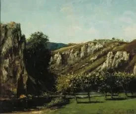 Paysage de montagne avec arbres fruitiers, Ornans - Gustave Courbet image 1 reproduction artisanale de tableau