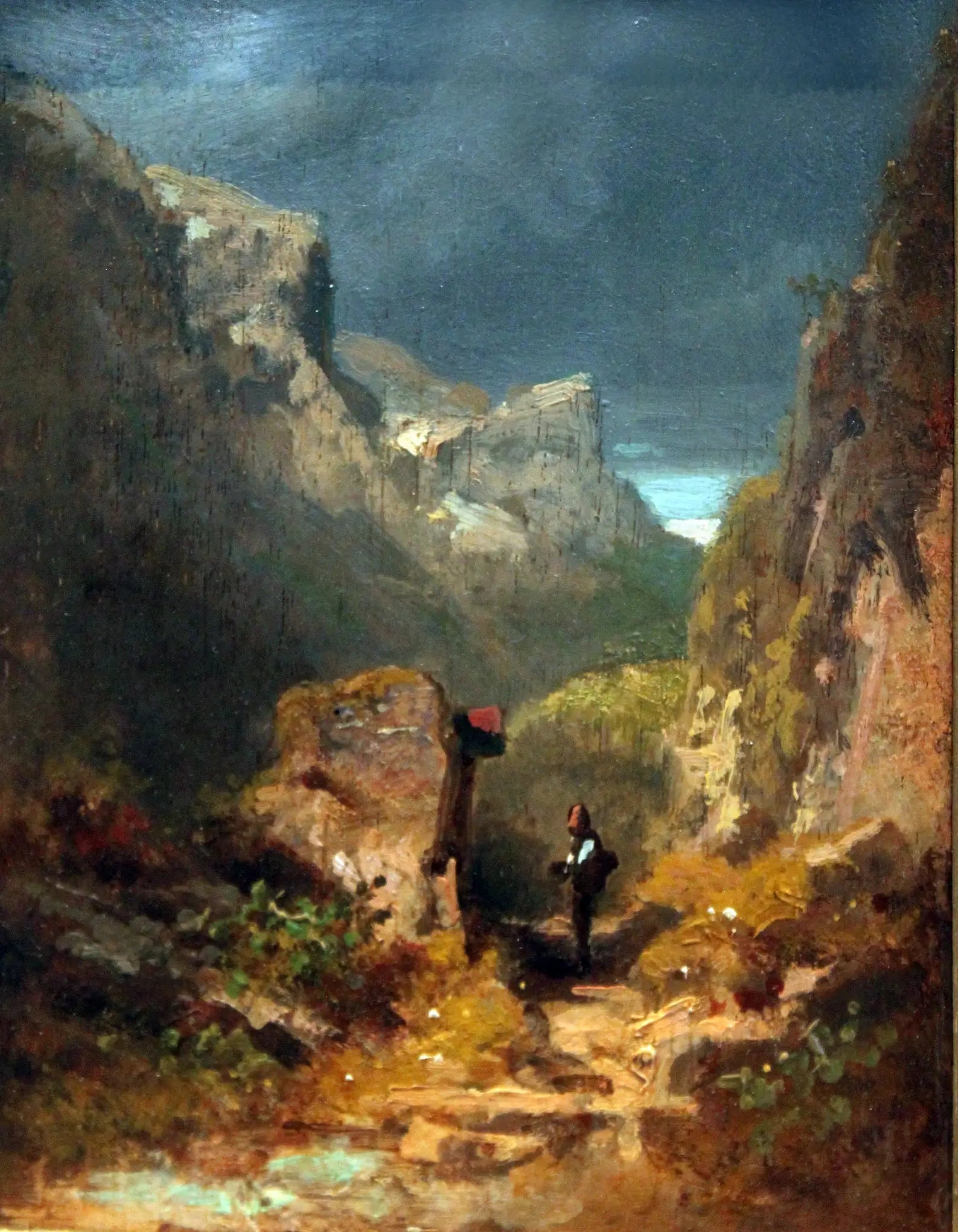 Paysage de montagnes avec un reliquaire sur un rocher - Carl Spitzweg image 1 copie peinte à la main à l’huile