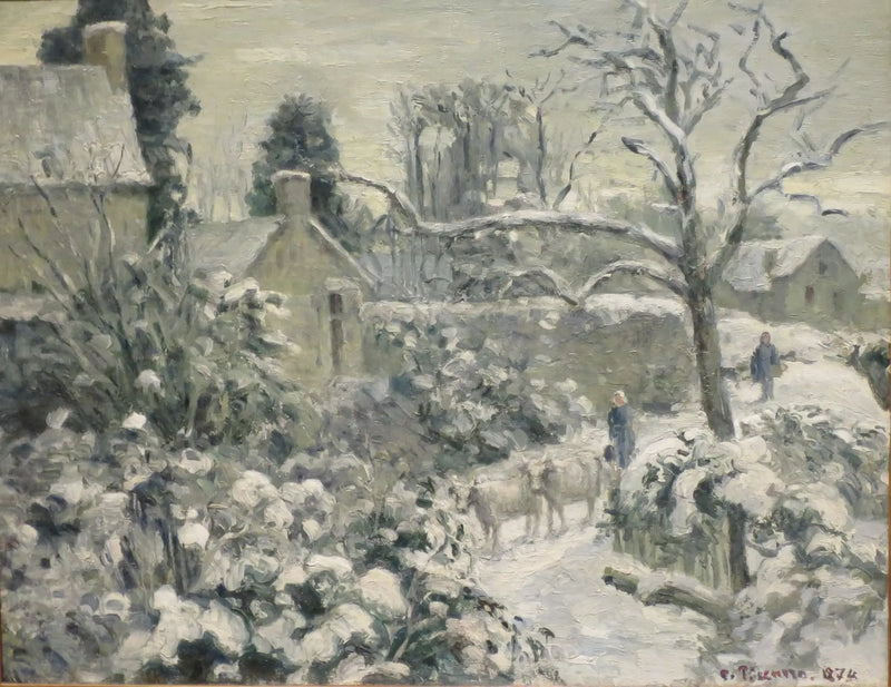 Paysage de neige avec des vaches à Montfoucault - Camille Pissarro