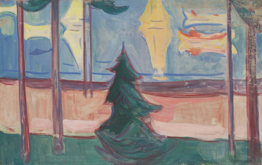 Paysage de plage avec arbres et bateaux - Edvard Munch