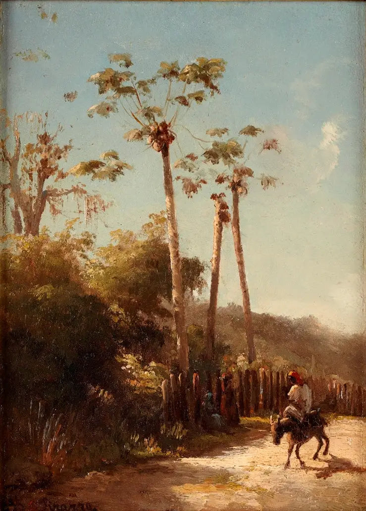 Paysage des Antilles, Cavalier et âne sur une route - Camille Pissarro