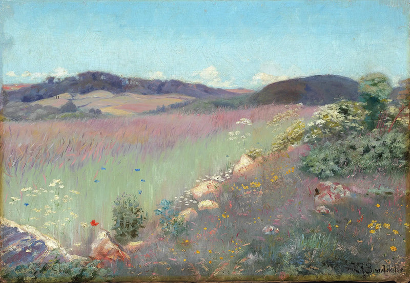 Paysage d'été danois avec coquelicots et bleuets. - H. A. Brendekilde