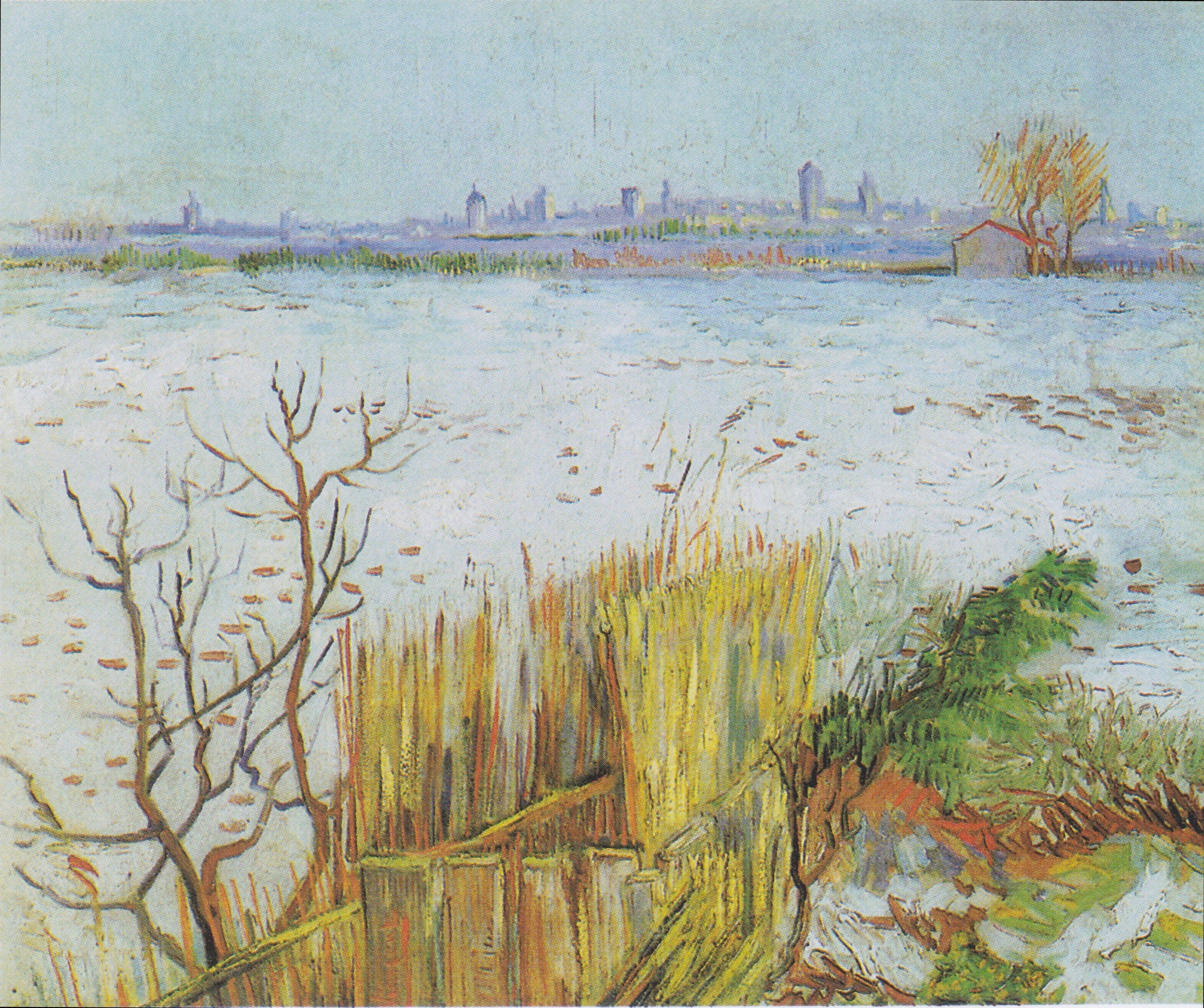 Reproduction du tableau « Paysage enneigé avec Arles en arrière-plan - Vincent van Gogh » par Alpha Reproduction en peinture à l’huile