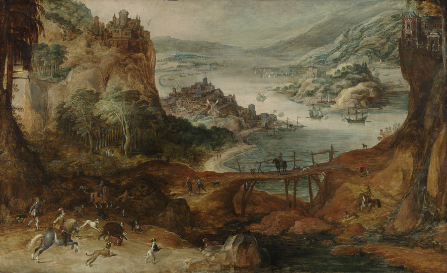 Paysage fluvial avec chasse au sanglier - Joos de Momper