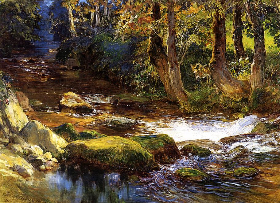 Paysage fluvial avec des cerfs - Frederick Arthur Bridgman
