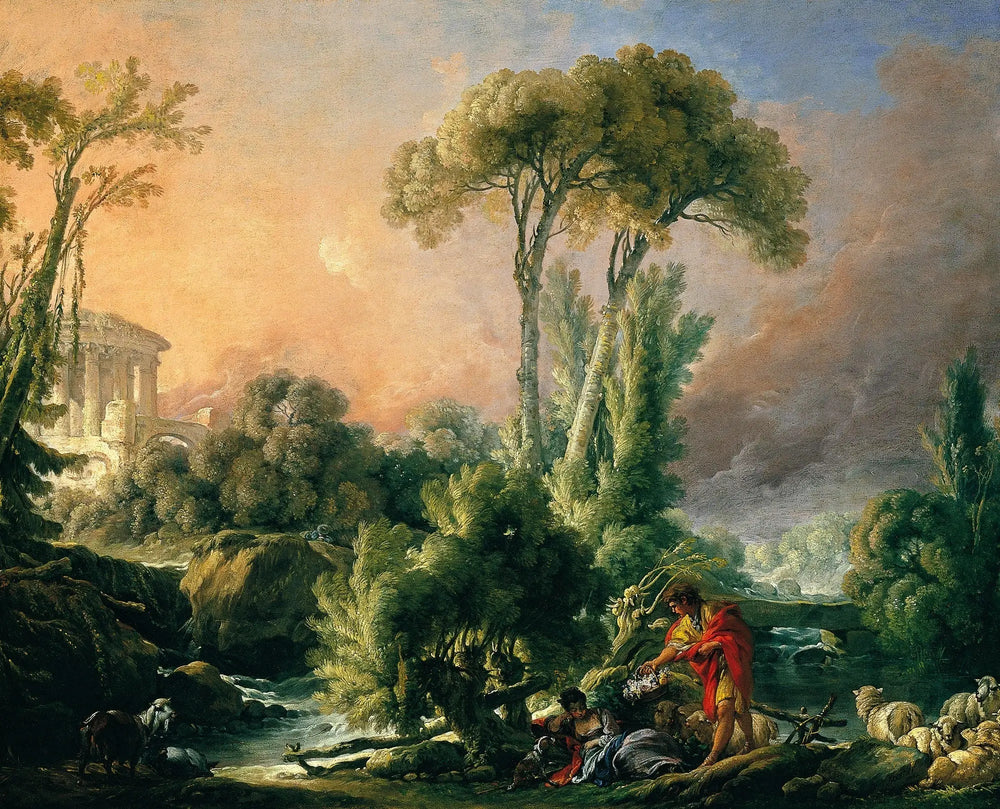 Paysage fluvial avec temple antique - François Boucher - Alpha Reproduction