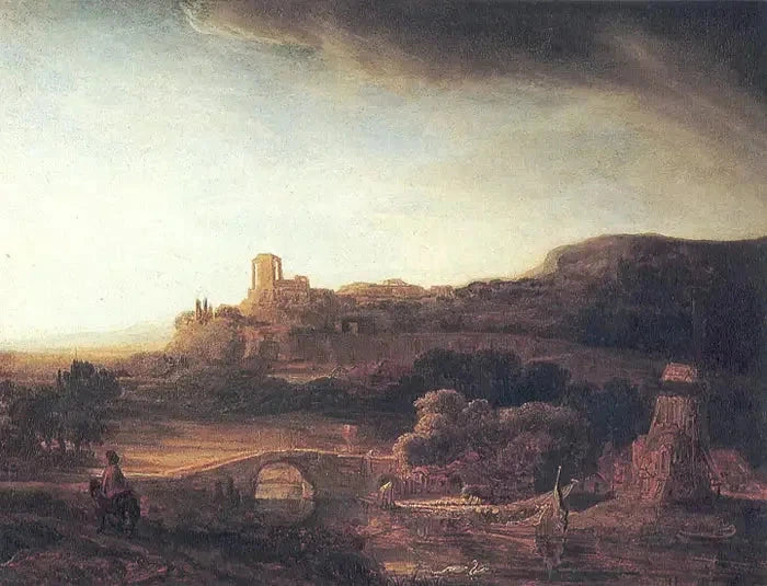 Paysage fluvial avec moulin à vent – Rembrandt et une autre main, vers 1638–1640