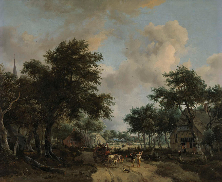 Paysage forestier avec une compagnie joyeuse dans un chariot - Meindert Hobbema