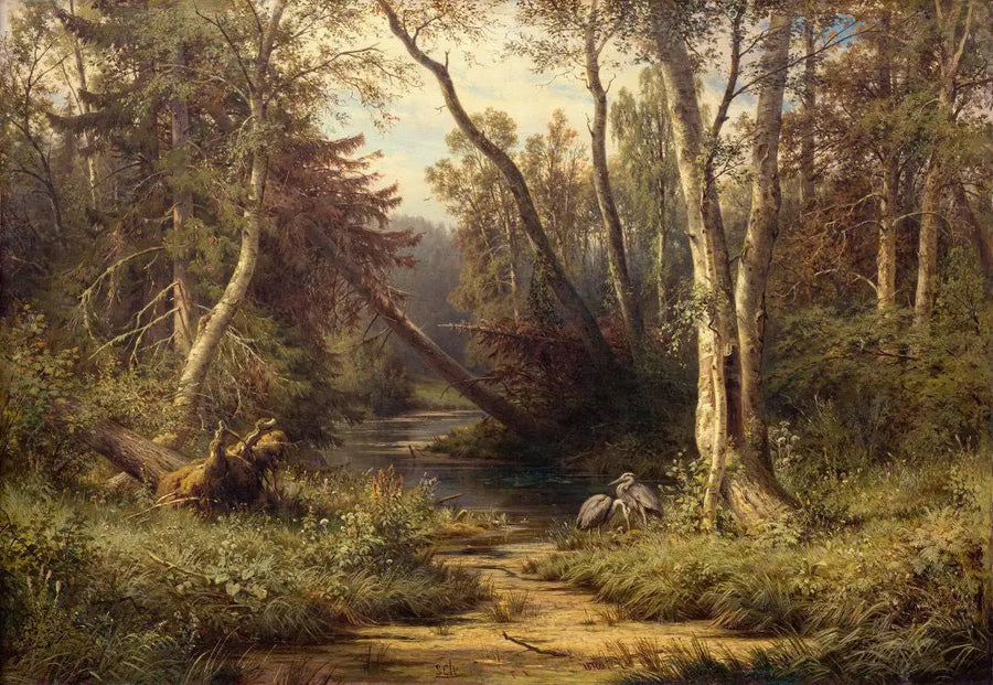 Paysage forestier avec des hérons - Ivan Chichkine
