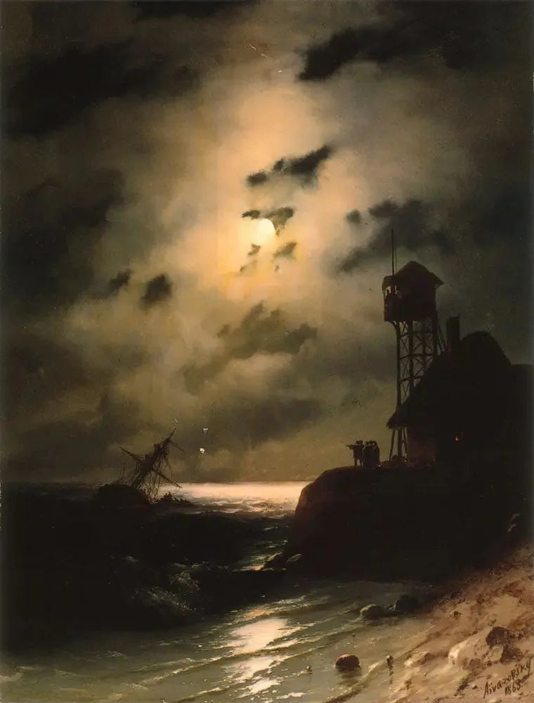 Paysage marin au clair de lune avec épave - Ivan Aïvazovski
