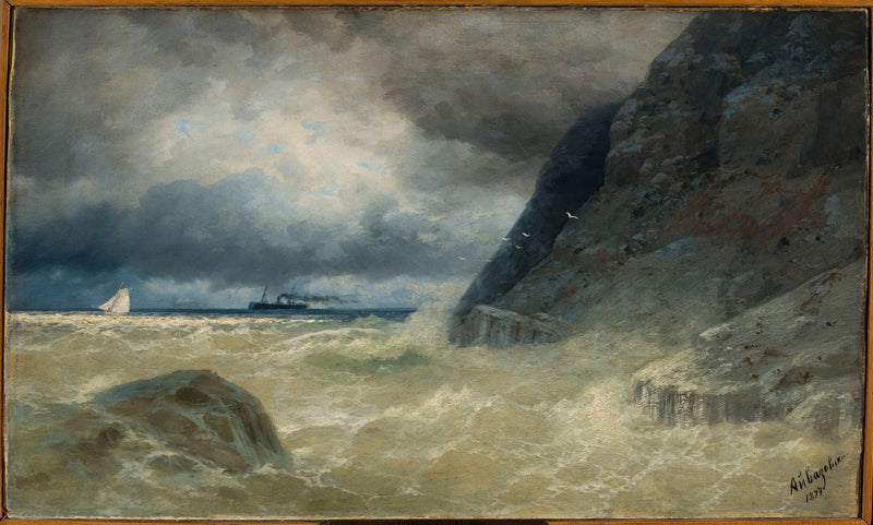 Paysage marin avec un bateau à vapeur. - Ivan Aïvazovski
