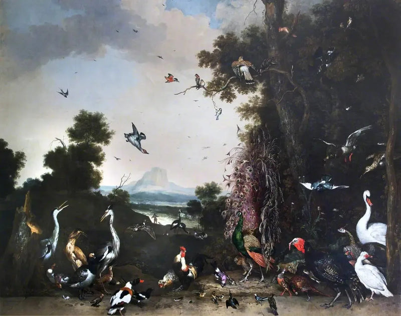 Paysage ouvert avec volailles et oiseaux aquatiques - Melchior de Hondecoeter