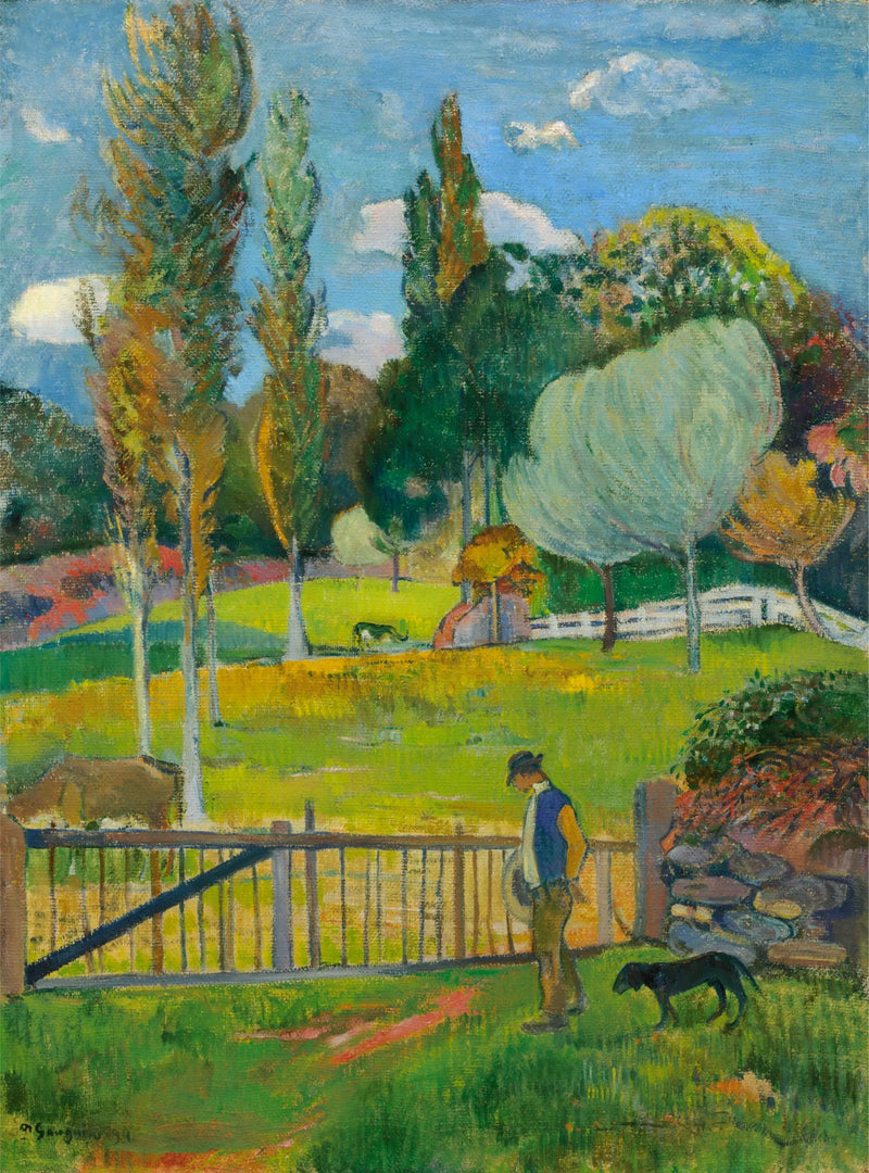 Paysan et son chien près d'une barrière - Paul Gauguin