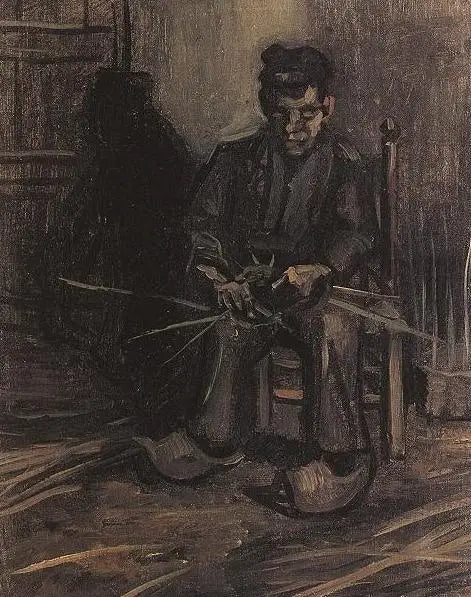 Paysan fabriquant un panier - Vincent van Gogh image 1 copie peinte à la main à l’huile
