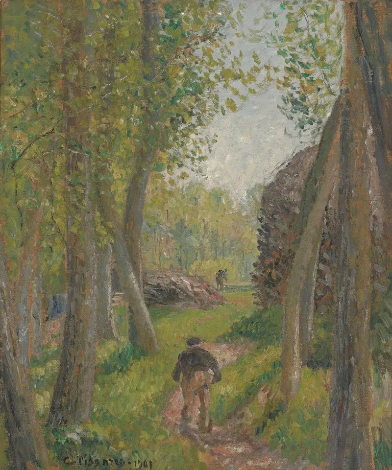 Paysan vu de dos dans un sous-bois, Moret - Camille Pissarro