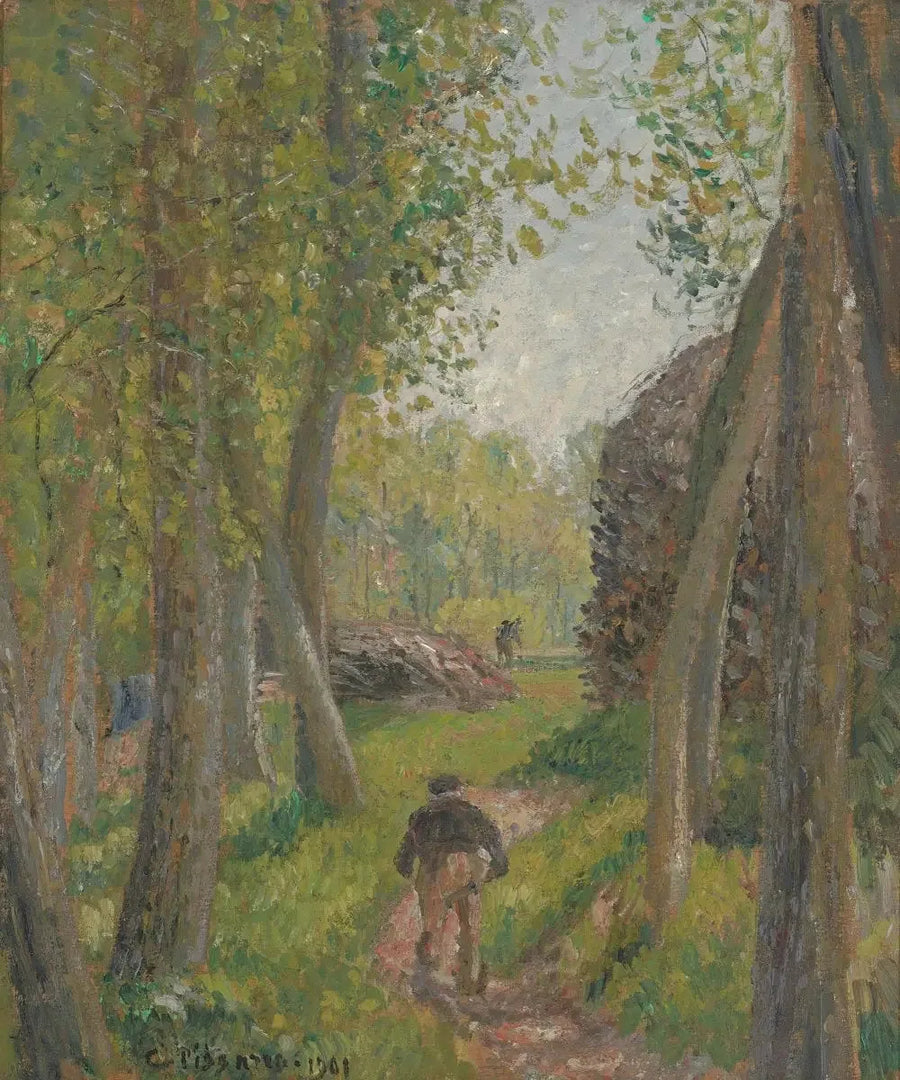Paysan vu de dos dans un sous-bois, Moret - Camille Pissarro