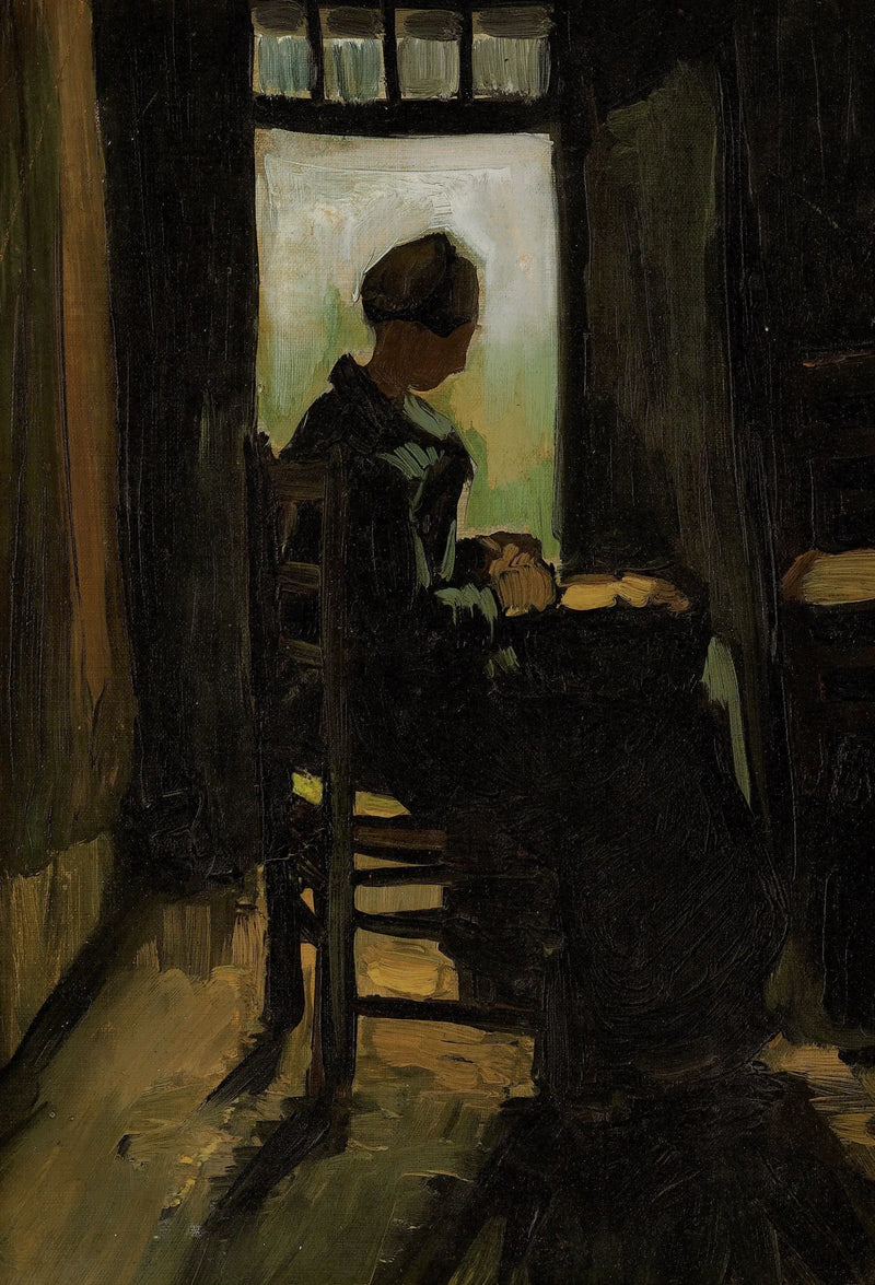 Paysanne assise devant une porte ouverte, épluchant des pommes de terre - Vincent van Gogh