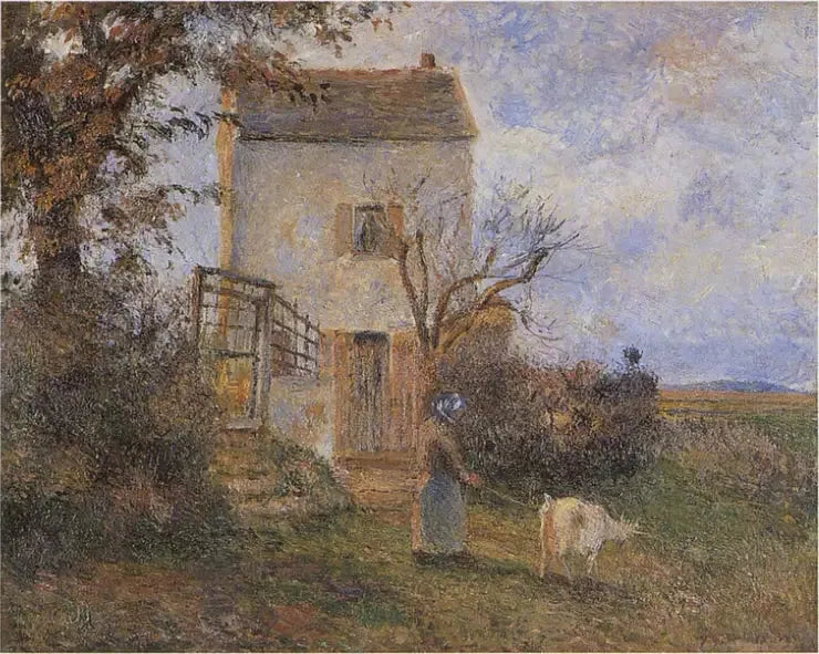 Paysanne et chèvre devant une maison, environs de Pontoise - Camille Pissarro