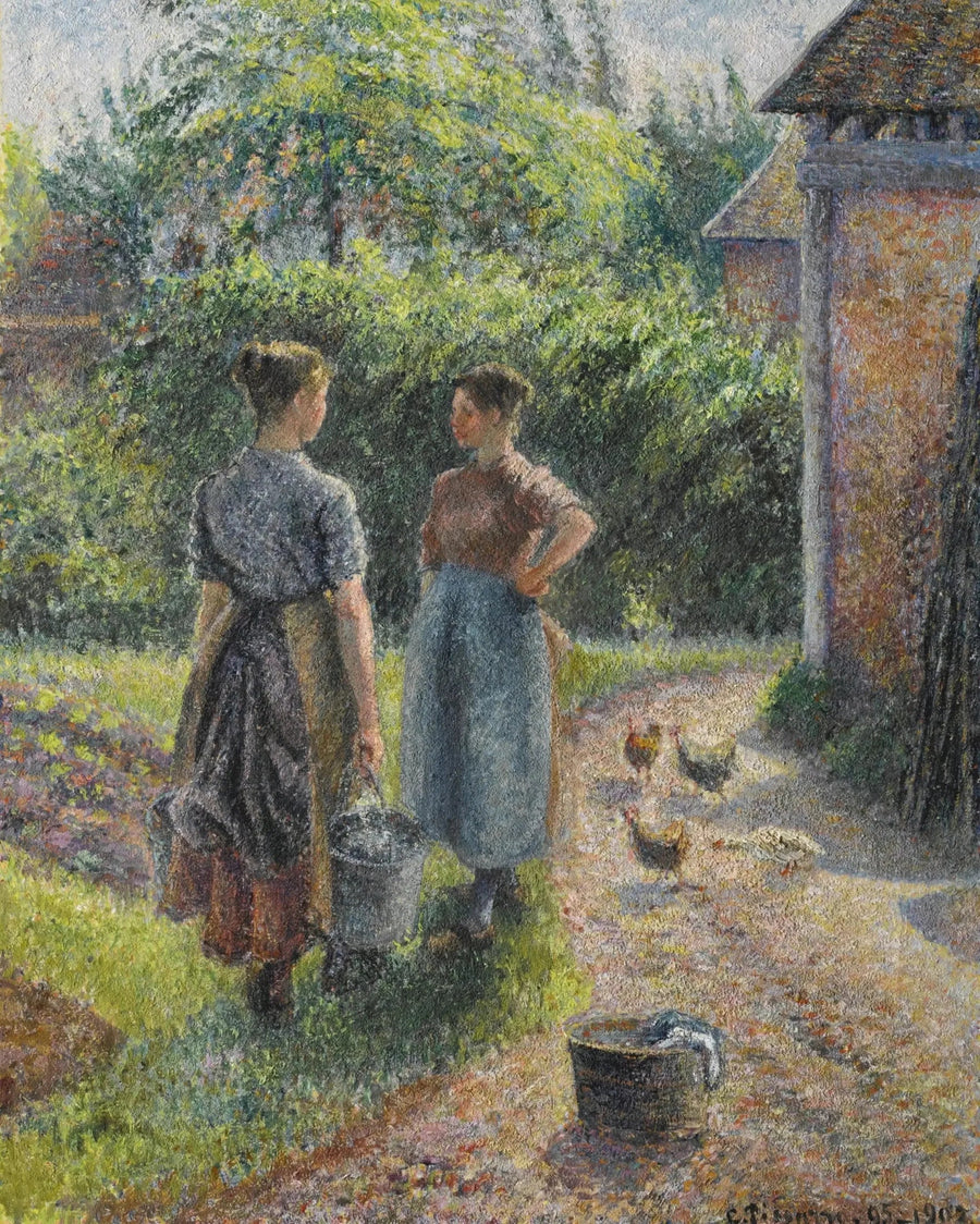 Paysannes causant dans la cour d'une ferme, Eragny - Camille Pissarro