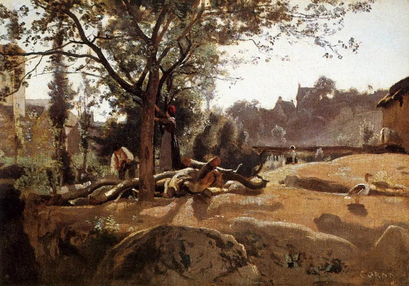 Paysans sous les arbres à l'aube - Jean-Baptiste Camille Corot
