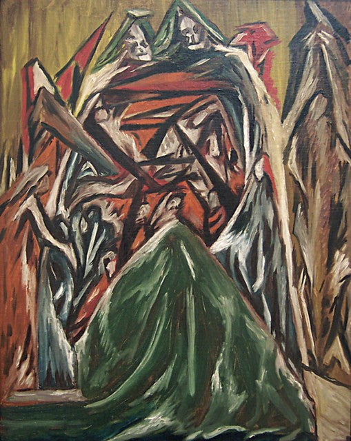Personnage agenouillé devant une arche ornée de crânes - Jackson Pollock image 1 tableau peint à l’huile sur toile