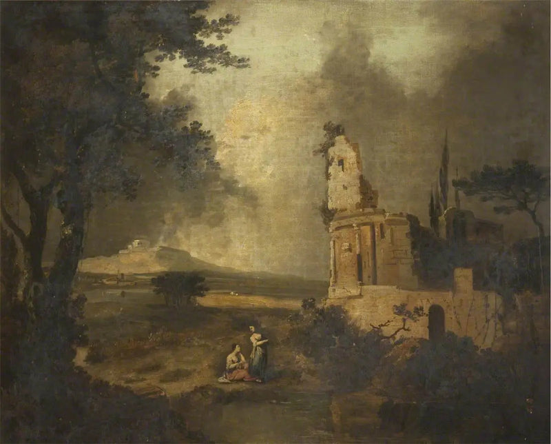 Personnages conversant au premier plan ; au loin, Bethléem - Claude Lorrain