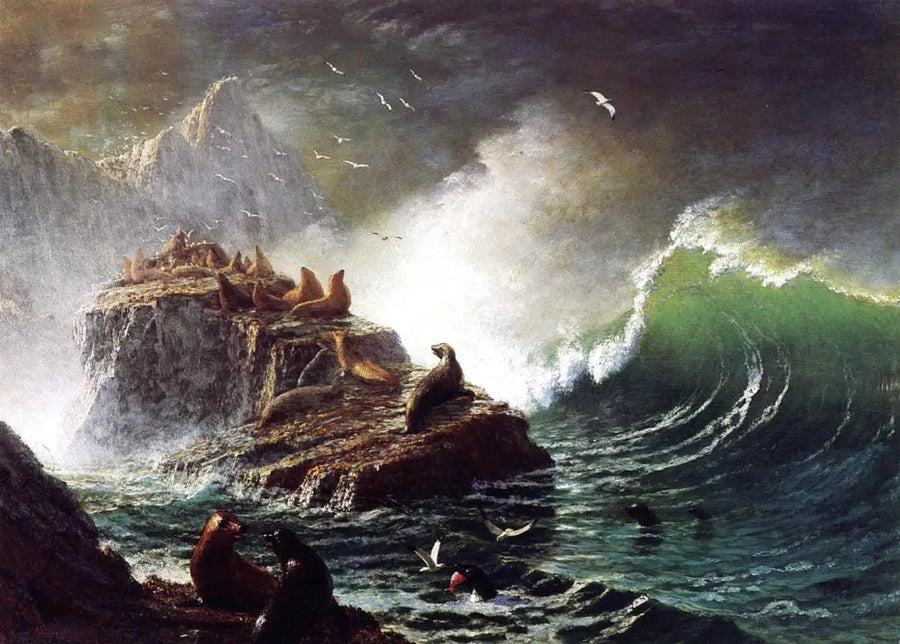 Phoques sur les rochers, îles Farallon - Albert Bierstadt